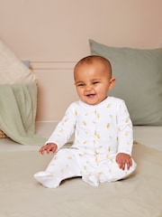 JoJo Maman Bébé White Lemon Embroidered Cotton Baby Sleepsuit - Image 2 of 7