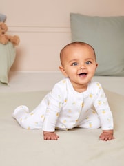 JoJo Maman Bébé White Lemon Embroidered Cotton Baby Sleepsuit - Image 3 of 7