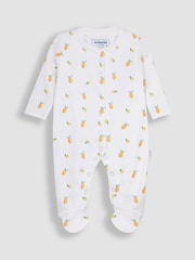 JoJo Maman Bébé White Lemon Embroidered Cotton Baby Sleepsuit - Image 5 of 7