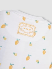 JoJo Maman Bébé White Lemon Embroidered Cotton Baby Sleepsuit - Image 7 of 7