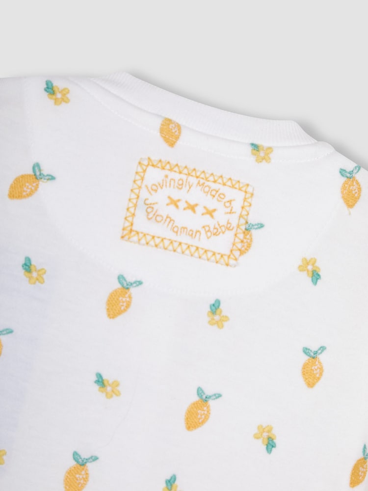 JoJo Maman Bébé White Lemon Embroidered Cotton Baby Sleepsuit - Image 7 of 7
