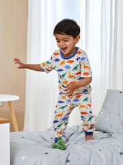 JoJo Maman Bébé Ecru Dino Printed Jersey Pyjamas - Image 1 of 6