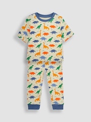 JoJo Maman Bébé Ecru Dino Printed Jersey Pyjamas - Image 3 of 6