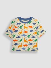 JoJo Maman Bébé Ecru Dino Printed Jersey Pyjamas - Image 4 of 6