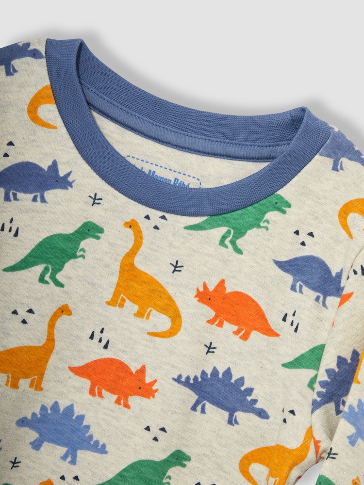 JoJo Maman Bébé Ecru Dino Printed Jersey Pyjamas - Image 6 of 6