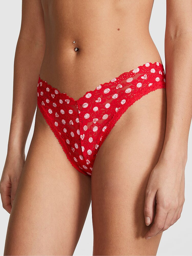 Victoria's Secret PINK Red Pepper Heart Dot Brazilian Lace Knickers - Image 1 of 4 Victoria's Secret PINK Red Pepper Heart Dot Brazilian Lace Knickers - Image 1 of 4
