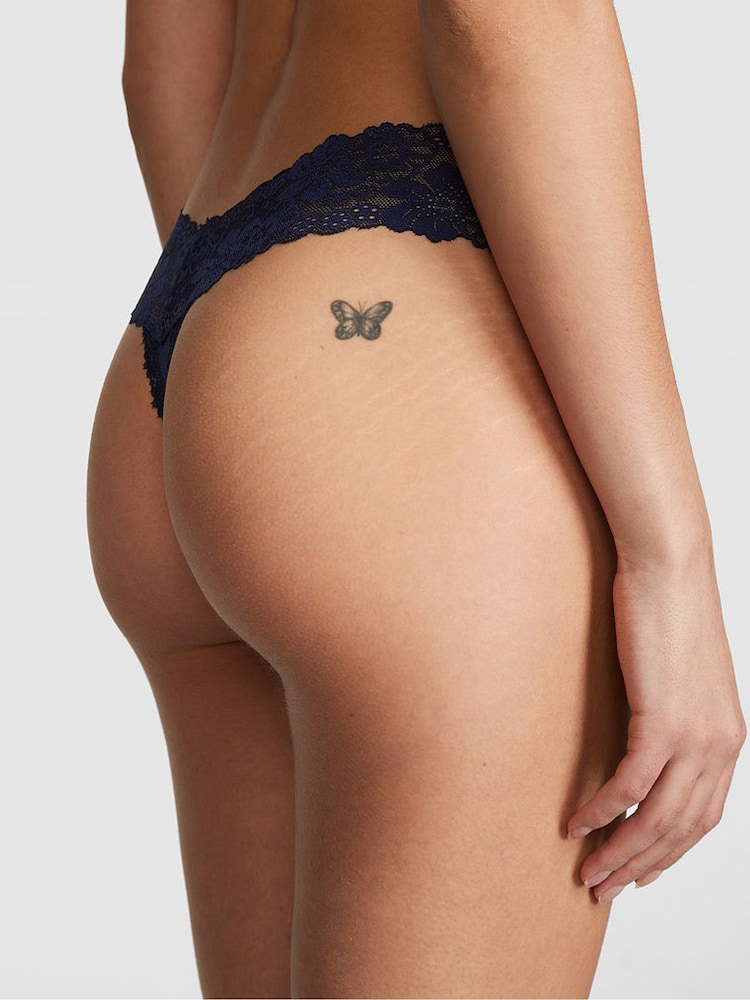 Victoria's Secret PINK Midnight Navy Blue Lace Trim Rib Knickers - Image 2 of 3