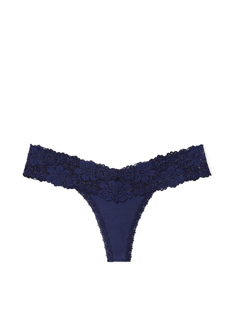 Victoria's Secret PINK Midnight Navy Blue Lace Trim Rib Knickers - Image 3 of 3