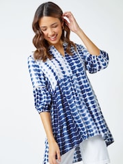 Roman Blue Floral Print Boho Smock Top - Image 1 of 5