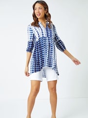 Roman Blue Floral Print Boho Smock Top - Image 2 of 5