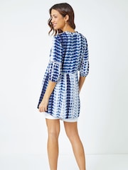 Roman Blue Floral Print Boho Smock Top - Image 3 of 5