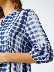 Roman Blue Floral Print Boho Smock Top - Image 5 of 5