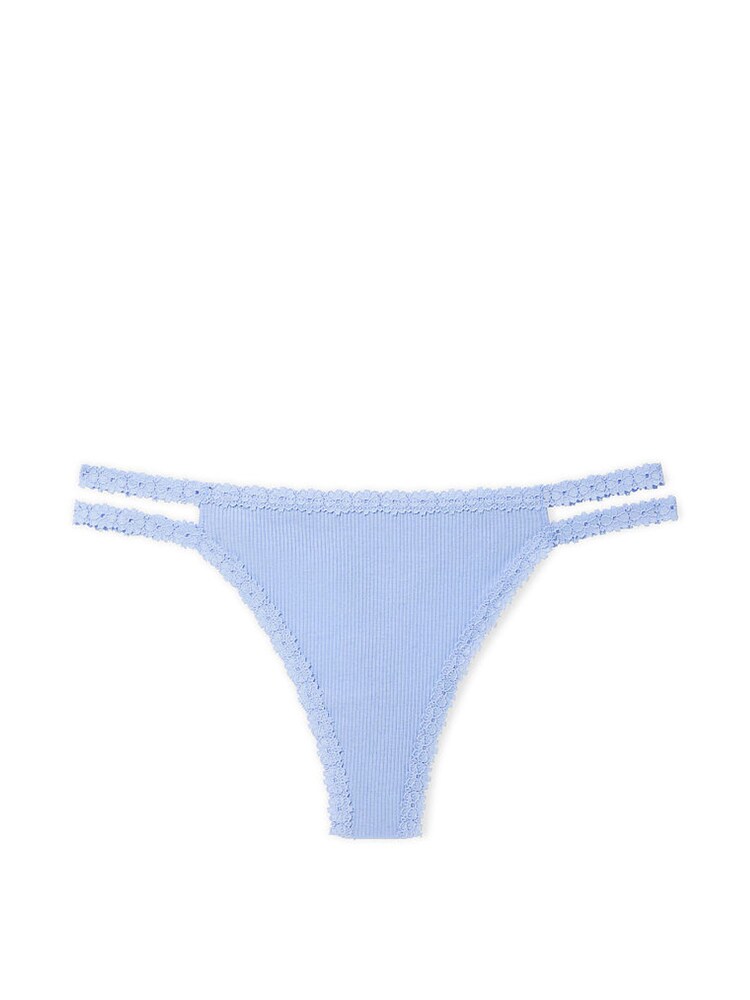 Victoria's Secret PINK Harbor Blue Lace Trim Strappy Rib Thong Knickers - Image 3 of 3