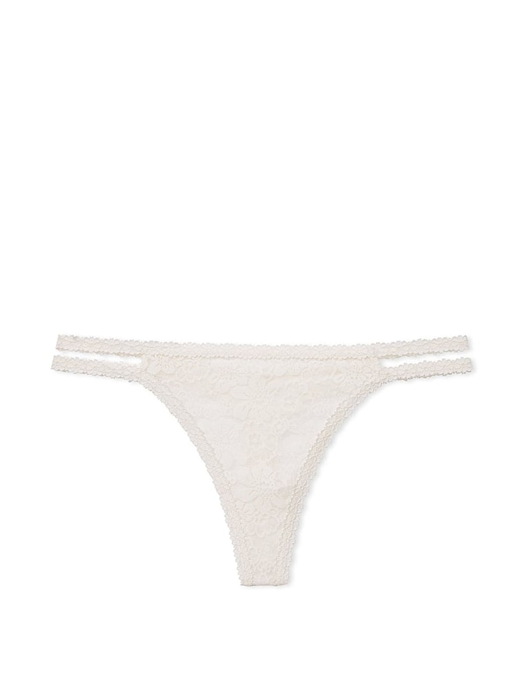 Victoria's Secret PINK Coconut White Double Strap Thong Floral Lace Knickers - Image 3 of 3