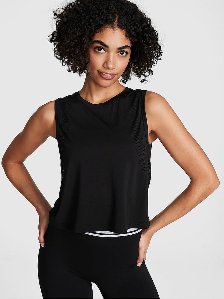 Victoria's Secret PINK Pure Black Drapey Muscle Tank Top - Image 1 of 3