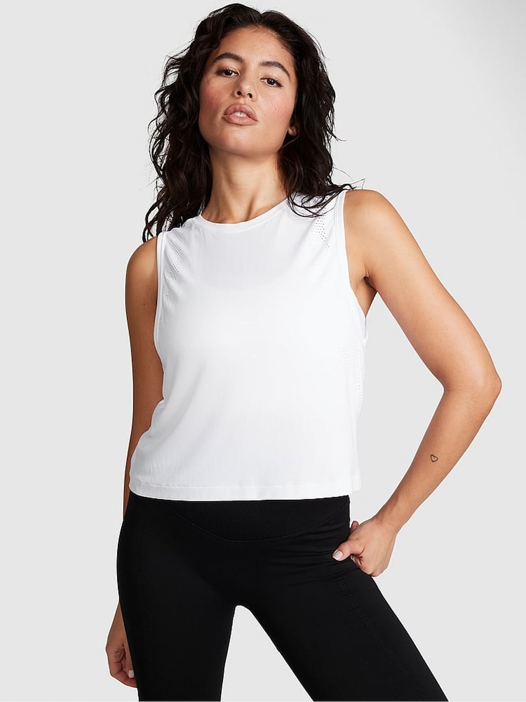 Victoria's Secret PINK Optic White Drapey Muscle Tank Top - Image 1 of 3 Victoria's Secret PINK Optic White Drapey Muscle Tank Top - Image 1 of 3