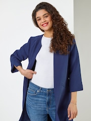 Roman Blue Textured Longline Jacket - Image 1 of 6