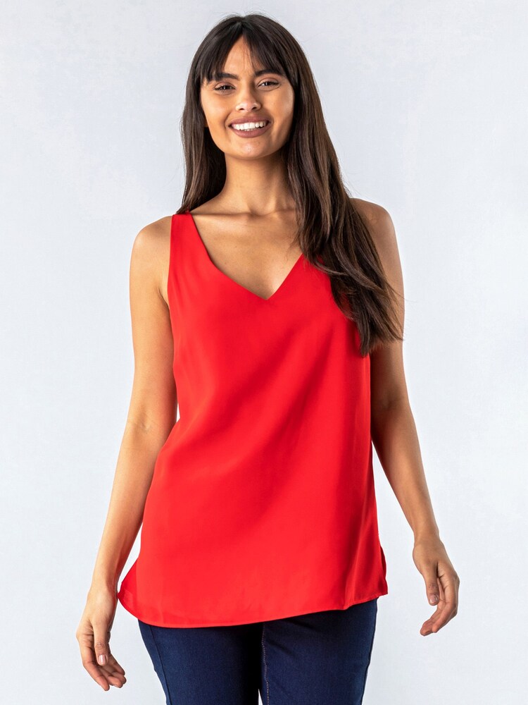 Roman Red V-Neck Sleeveless Vest Top - Image 1 of 4