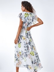 Roman Cream Floral Tie Waist Chiffon Dress - Image 2 of 5