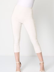Roman White Chrome Cropped Stretch Capri Trousers - Image 1 of 4