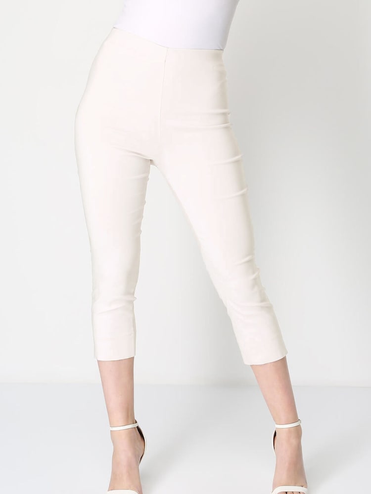 Roman White Chrome Cropped Stretch Capri Trousers - Image 1 of 4