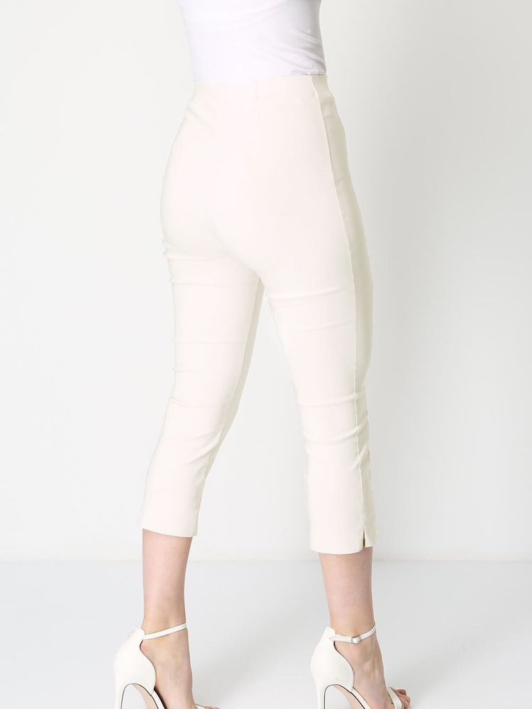 Roman White Chrome Cropped Stretch Capri Trousers - Image 2 of 4