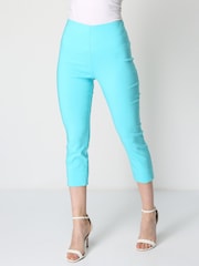 Roman Aqua Blue Cropped Stretch Capri Trousers - Image 1 of 4