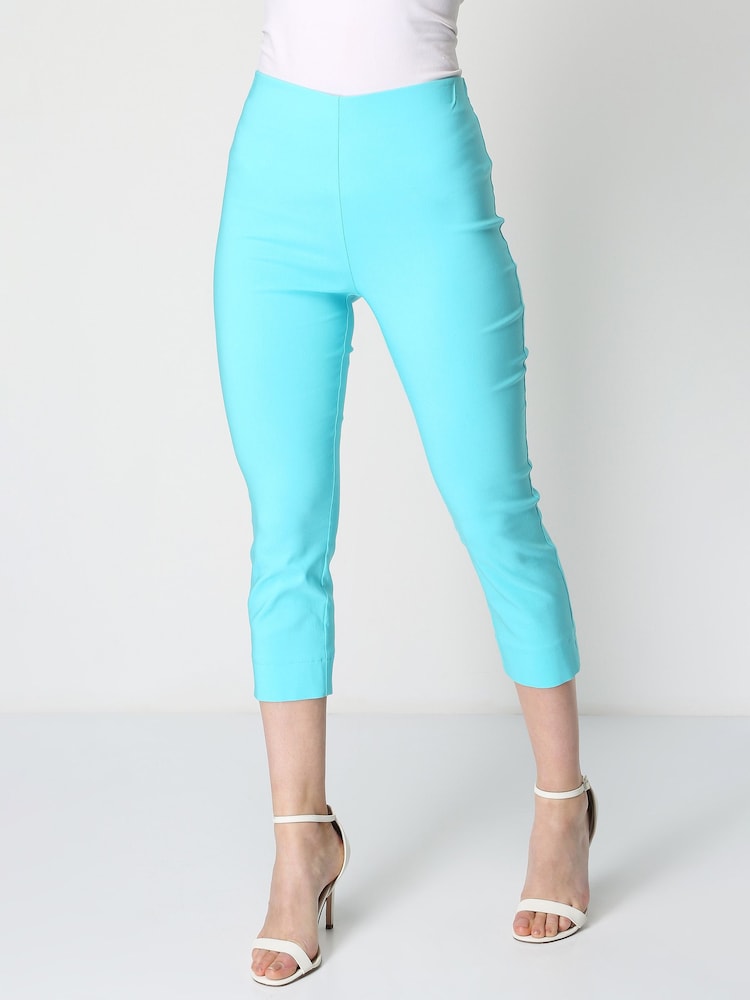 Roman Aqua Blue Cropped Stretch Capri Trousers - Image 1 of 4