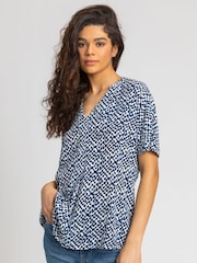Roman Blue Spot Print V-Neck Tunic Top - Image 1 of 4