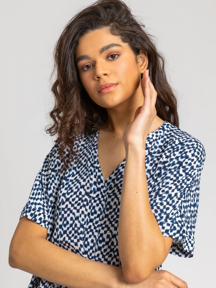 Roman Blue Spot Print V-Neck Tunic Top - Image 4 of 4