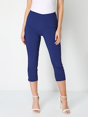 Roman Dark Blue Ground Cropped Stretch Capri Trousers - Image 1 of 4