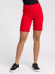 Roman Red Turned Hem Stretch Shorts - Image 1 of 4
