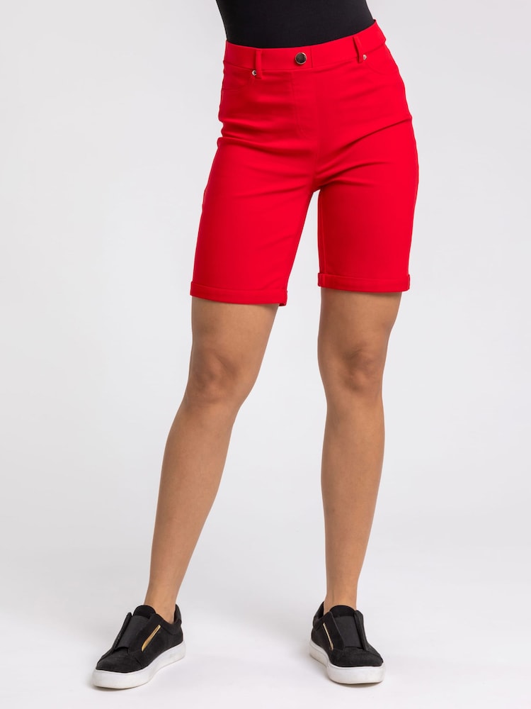 Roman Red Turned Hem Stretch Shorts - Image 1 of 4
