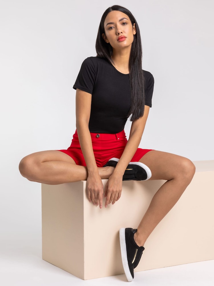 Roman Red Turned Hem Stretch Shorts - Image 4 of 4