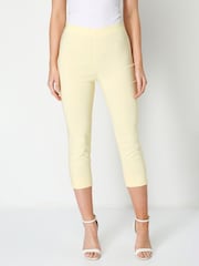 Roman Light Yellow Cropped Stretch Capri Trousers - Image 1 of 4