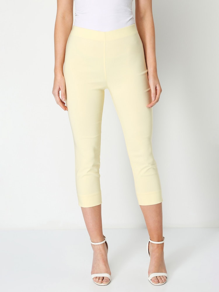 Roman Light Yellow Cropped Stretch Capri Trousers - Image 1 of 4