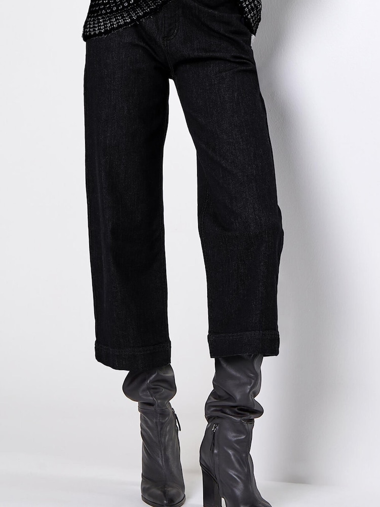 Roman Black Wide Leg Stretch Denim Culottes - Image 1 of 4