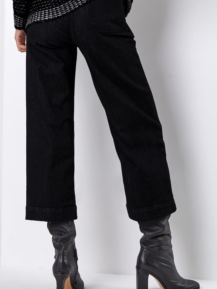 Roman Black Wide Leg Stretch Denim Culottes - Image 2 of 4
