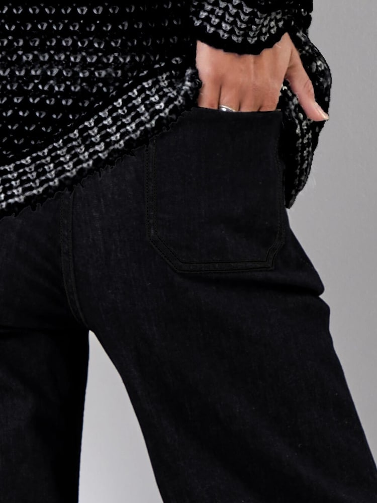Roman Black Wide Leg Stretch Denim Culottes - Image 4 of 4