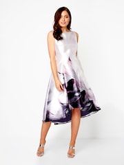 Roman Pink Floral Print Dipped Hem Midi Dress - Image 1 of 2