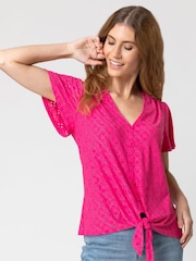 Roman Pink Broderie Button Down Tie Front Top - Image 1 of 4
