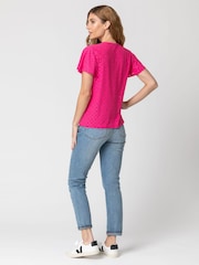 Roman Pink Broderie Button Down Tie Front Top - Image 2 of 4