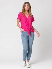 Roman Pink Broderie Button Down Tie Front Top - Image 3 of 4