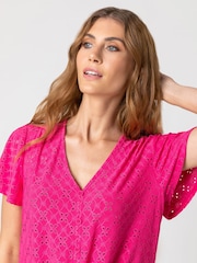 Roman Pink Broderie Button Down Tie Front Top - Image 4 of 4