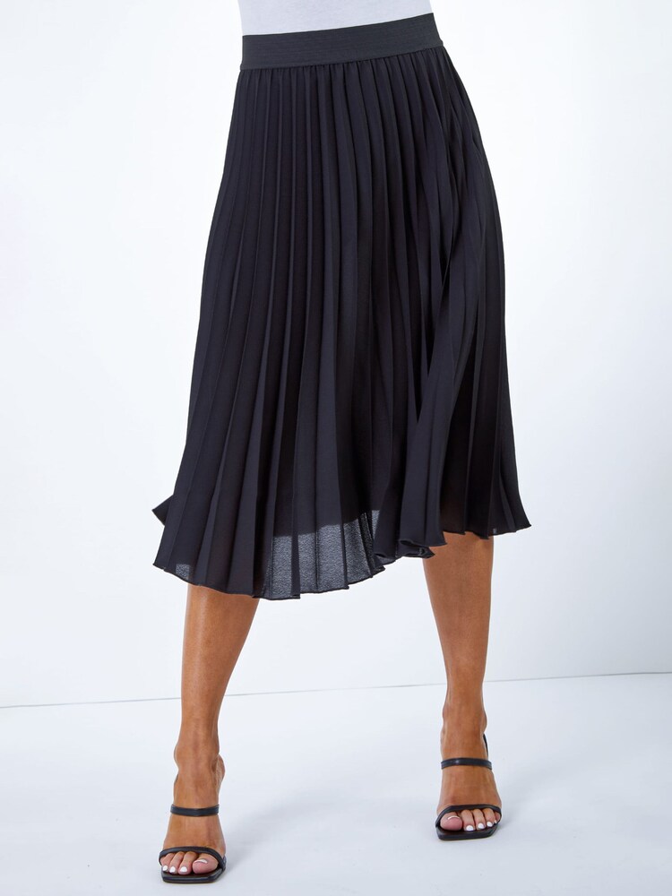 Roman Black Petite Pleated Midi Skirt - Image 1 of 4