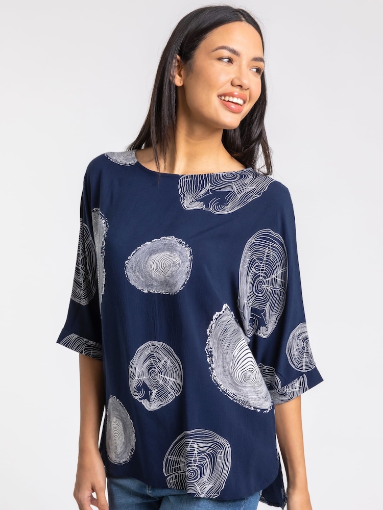 Roman Blue Linear Abstract Print Tunic Top - Image 1 of 4