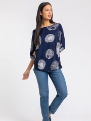 Roman Blue Linear Abstract Print Tunic Top - Image 3 of 4