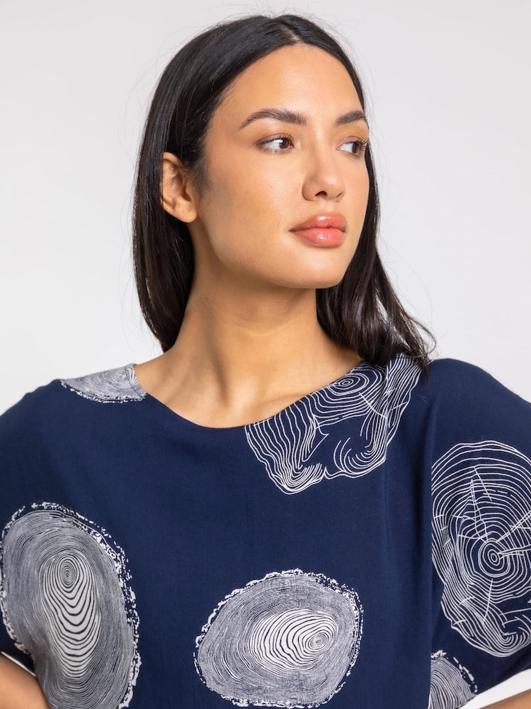 Roman Blue Linear Abstract Print Tunic Top - Image 4 of 4