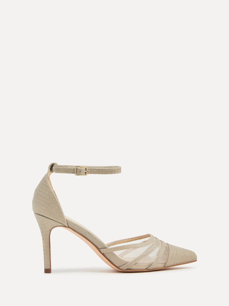 Linzi Gold Serri Court Stiletto Heels With Mesh Front Detail - Image 2 of 5