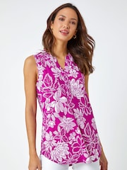 Roman Pink Textured Floral Print Sleeveless Top - Image 1 of 5